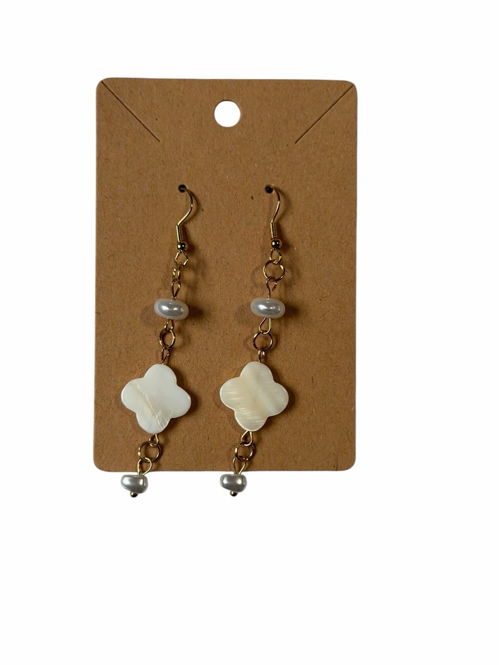 Delicate Pearl & Mother-of-Pearl Clover Drop Earrings - White